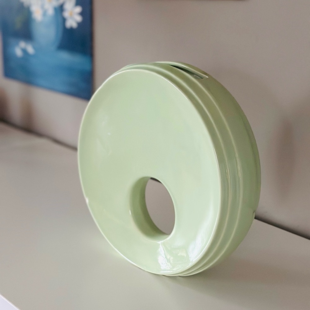 Vintage rare, mint green donut pocket vase